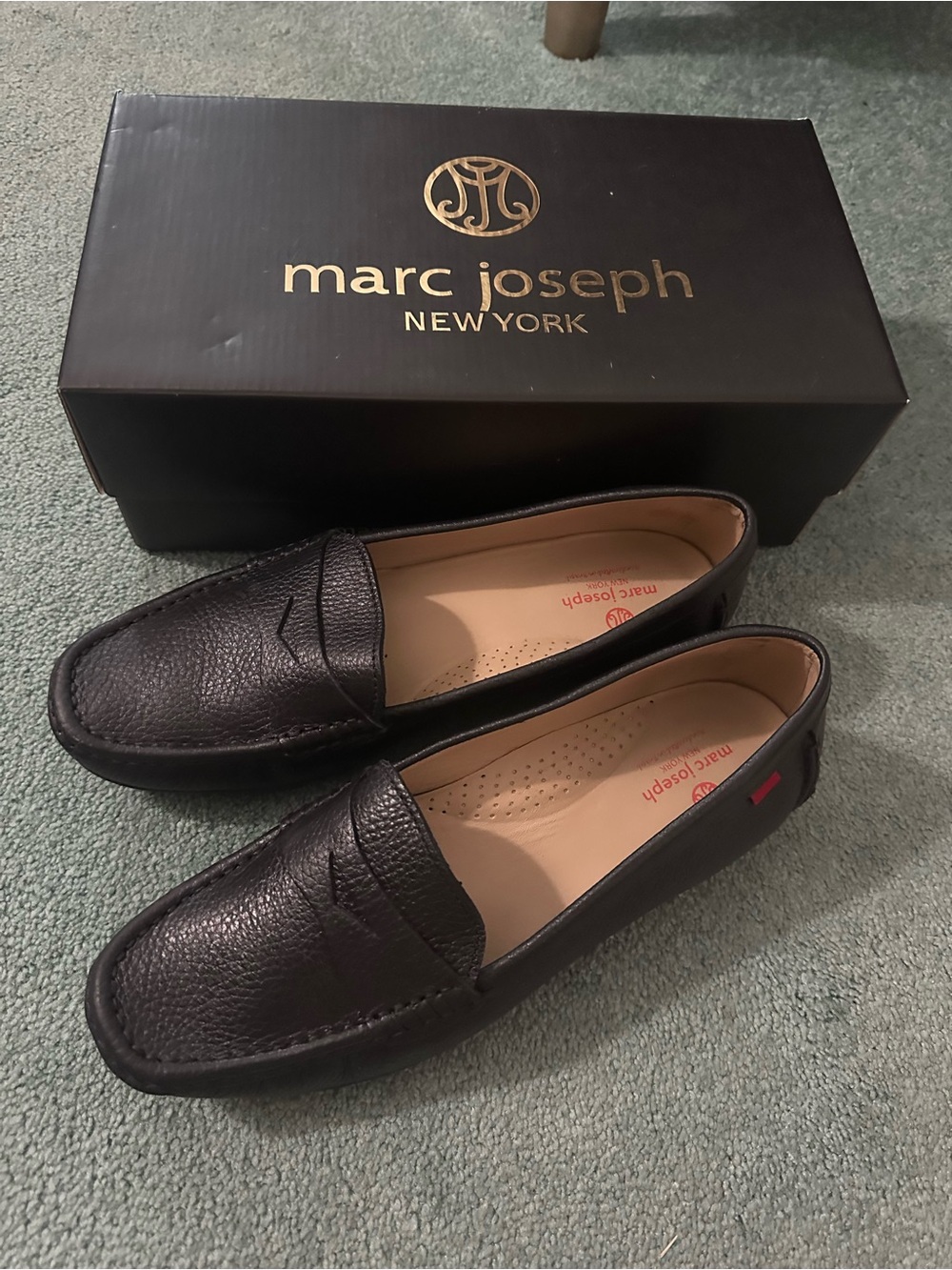 Marc Joseph Black Pebbled Leather Penny Loafers